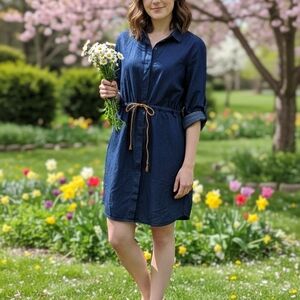 Elegant Denim Blue Shirt Dress with Belt